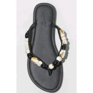 Universal Thread Cindy Beaded Flip Flop Sandals Black Size 10